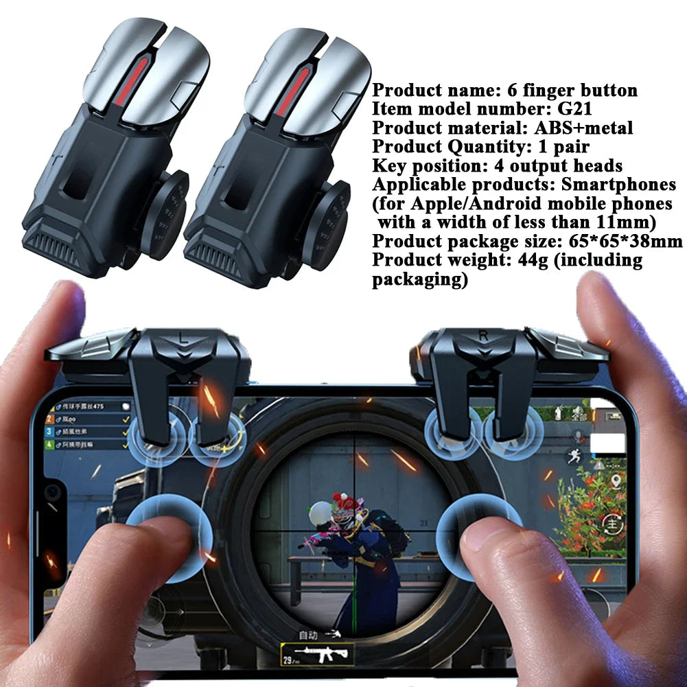 Mobile Phone Game Trigger Gamepad Joystick 6-Finger Aim Shooting L1 R1 Key Button Game Fingertips For PUBG Game Controller